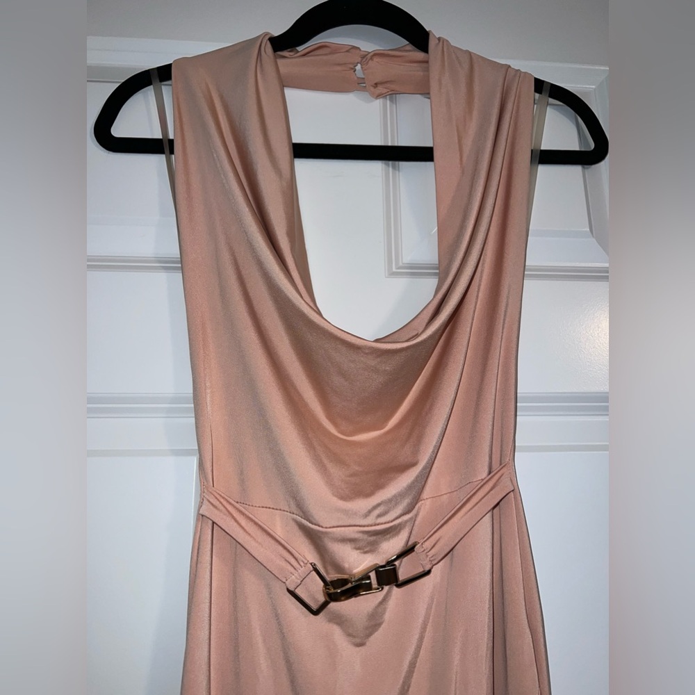 JLUXLABEL ‘Blush February Gold Clasped Halter Dress’
